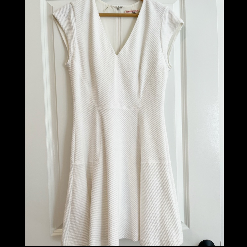 Rebecca Taylor White Fit and Flare Textured Dress Size 10